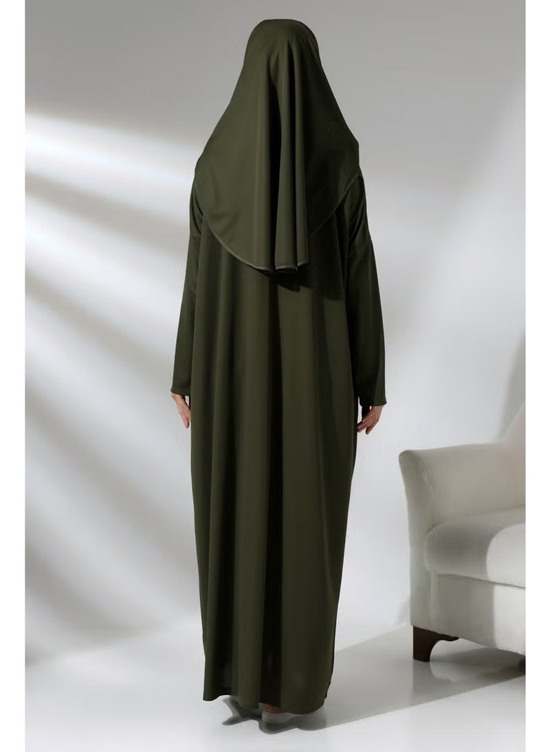 Ihvan Khaki Women's Practical Headscarf One-Piece Prayer Dress with Bag - Image 5